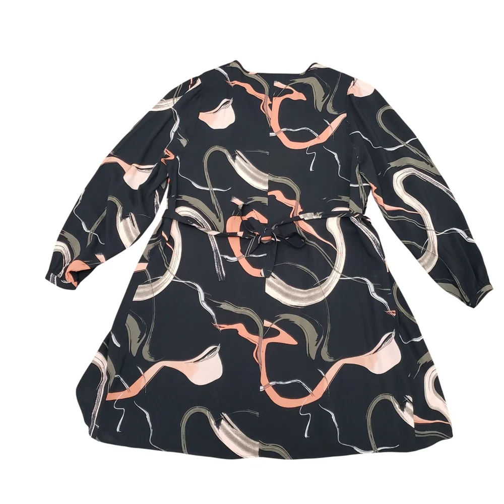 Nine West Long Sleeve Abstract Print Dress Black Pink XL - Picture 4 of 5